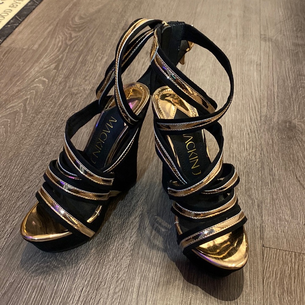 Black & Gold Strappy Wedges